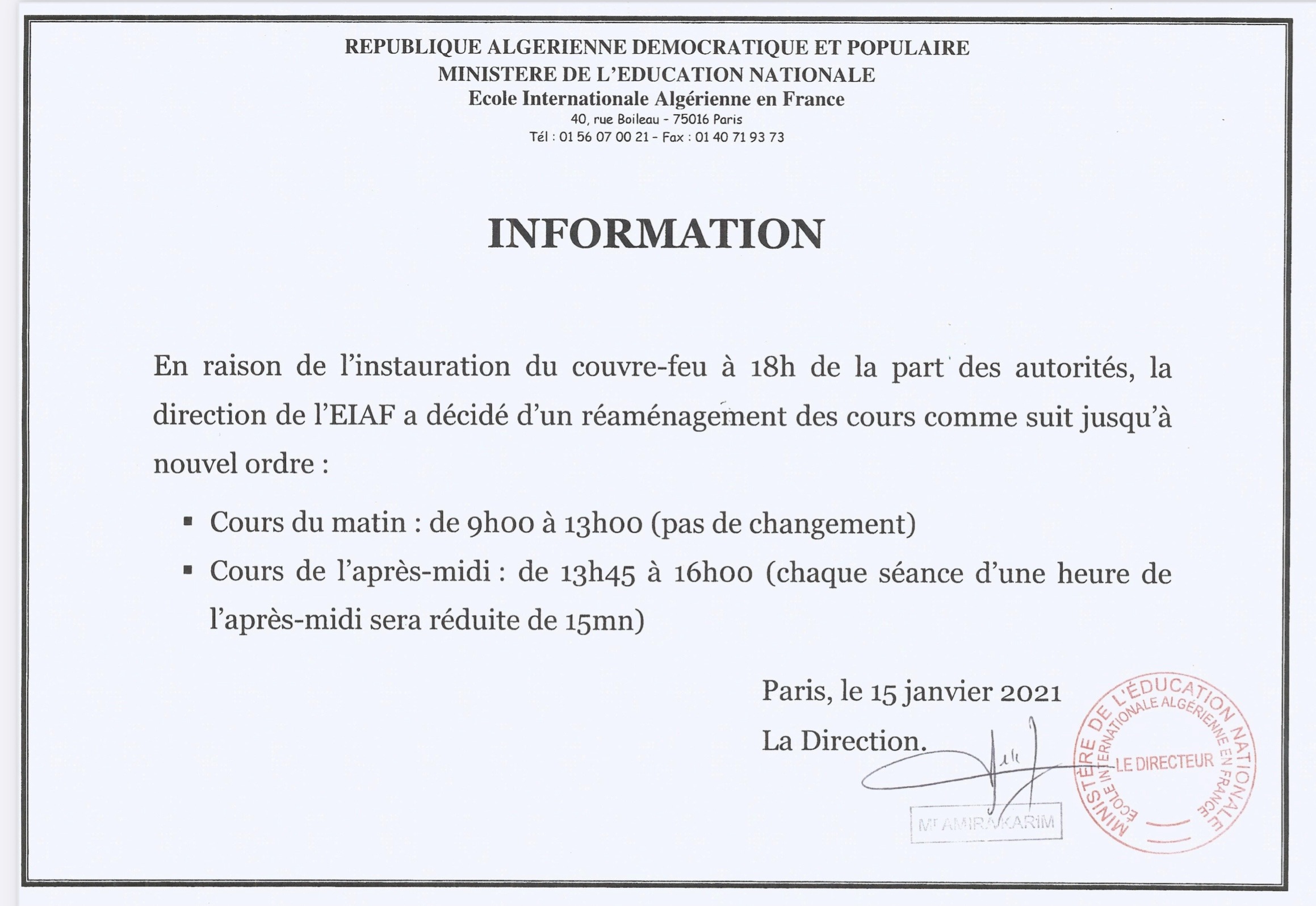 Réaménagement des cours 