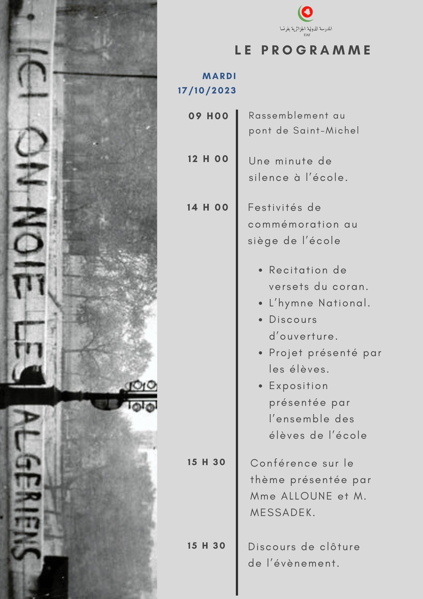Programme cérémonie 17 Octobre 1961